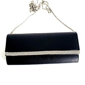 Aldo Black Clutch with Silver Chain and Rhinestone Trim